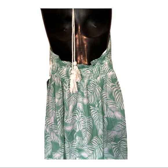 Green white floral open back halter beach cover up crochet maxi dress size small - Picture 8 of 16